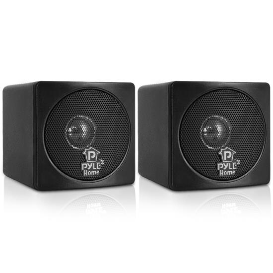 Pyle - pcb3bk , Sound and Recording , SoundBars - Home Theater , 3'' 100 Watt Black Mini Cube Bookshelf Speaker In Black (Pair)