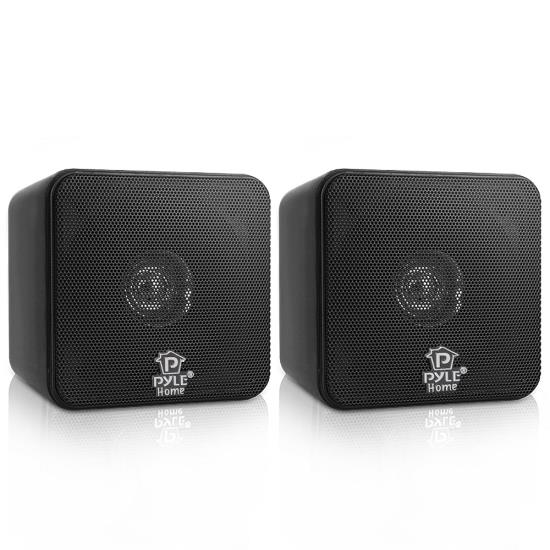 Pyle - PCB4BK , Sound and Recording , SoundBars - Home Theater , 4'' 200 Watt Black Mini Cube Bookshelf Speaker In Black(Pair)