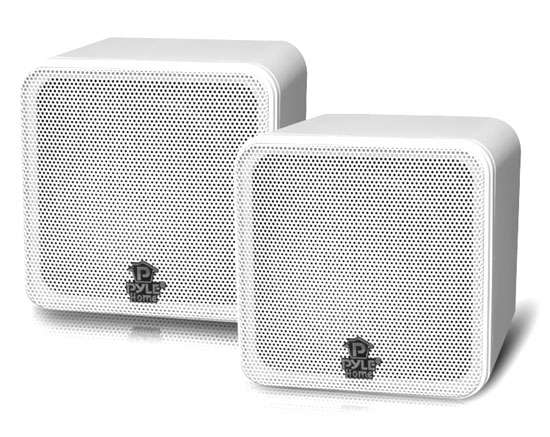 Pyle - PCB4WT , Sound and Recording , SoundBars - Home Theater , 4'' 200 Watt White Mini Cube Bookshelf Speaker In White(Pair)