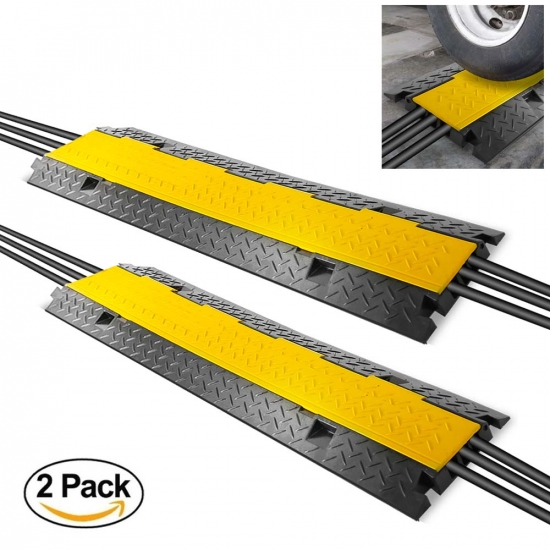 Pyle - PCBLCO105X2 , Home and Office , Cable Ramps - Cord/Wire Protectors , Cable Protector Cover Ramps - Cord/Wire Safety Concealment Floor Tracks with Flip-Open Access Lid, Rugged & Waterproof, Indoor/Outdoor Use (3-Channel Grooves)