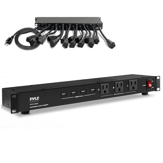 Pyle - PCO865UK , Home and Office , Power Supply - Power Converters , On the Road , Power Supply - Power Converters , Pro Audio Power Supply Surge Protector - Rack Mount Power Conditioner Strip with (4) USB Charge Ports