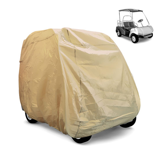 Pyle - PCVGFCSO24 , Marine and Waterproof , Protective Storage Covers , On the Road , Protective Storage Covers , Armor Shield Golf Cart Zipper Protective Storage Cover, Fits 2 Passenger Car, Indoor/Outdoor, (Tan Color)