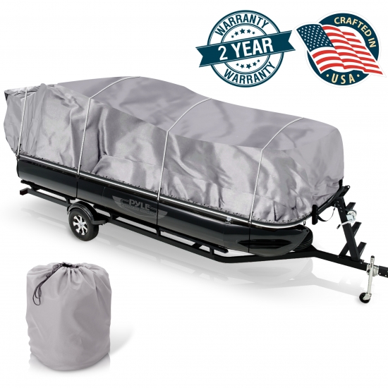 Pyle - PCVHP442 , Marine and Waterproof , Protective Storage Covers , On the Road , Protective Storage Covers , Armor Shield Trailer Guard Pontoon Boat Cover 25'-28'L Beam Width to 96''