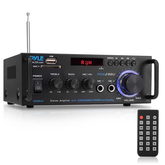 Pyle - PDA29BU.6 , Home and Office , Sound and Recording , Amplifiers - Receivers , Wireless BT Stereo Power Amplifier - Blue Series Compact and Audio Streaming Amp with RCA & Speaker Terminals