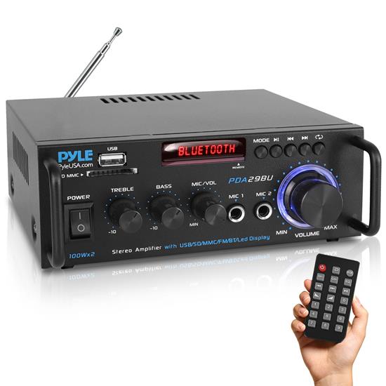 Pyle - PDA29BUEU , Home and Office , Sound and Recording , Amplifiers - Receivers , Wireless BT Stereo Power Amplifier - Blue Series Compact and Audio Streaming Amp with RCA & Speaker Terminals