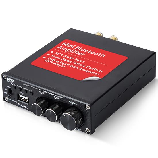 Pyle - PDA33BU , Home and Office , Amplifiers - Receivers , 2.1 CH Wireless Stereo Power Amplifier Bluetooth Compatible - Bluetooth Series Compact and Audio Streaming Amp with USB Player, RCA & Speaker Terminals
