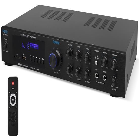 Pyle - PDA8BU.5 , Sound and Recording , Amplifiers - Receivers , 5 Channel Audio Amplifier, Multi-Source 1/4” Audio/Microphone input USB/SD Readers/ FM radio, Built-in Bluetooth for Wireless Audio Streaming