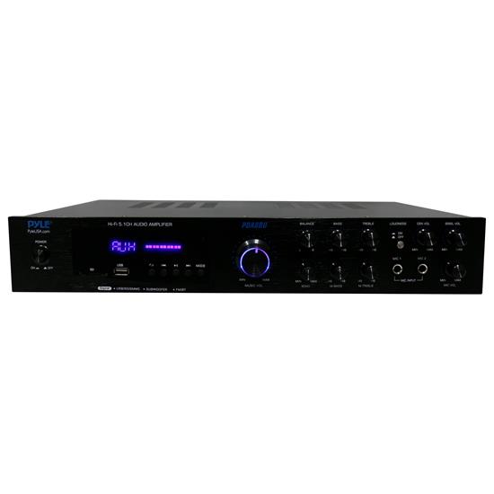Pyle - PDA8BU , Sound and Recording , Amplifiers - Receivers , 5 Channel Audio Amplifier, Multi-Source 1/4” Audio/Microphone input USB/SD Readers/ FM radio, Built-in Bluetooth for Wireless Audio Streaming