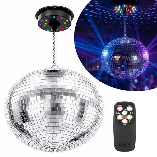 Pyle - PDBLML12 ,  , Pyle 12-Inch Motorized Disco Ball with Reflective Mirror Tiles, 15 RPM Adjustable Motor Speed, 18 RGBW LED Lights, and Remote Control for Parties & Events