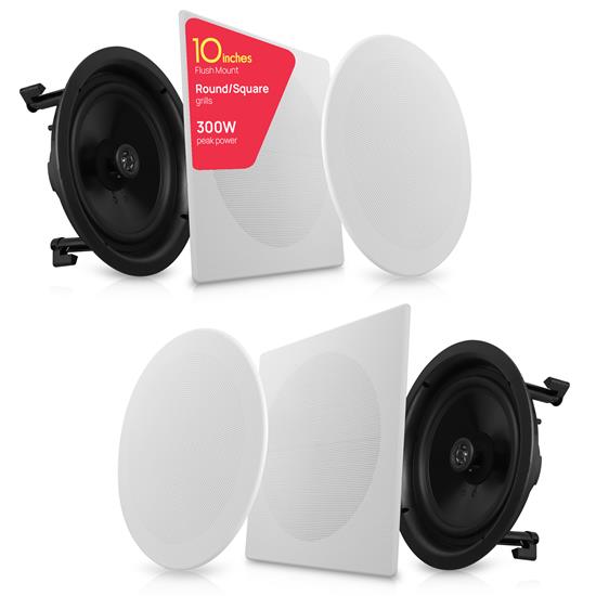 Pyle - PDIC16106 , Sound and Recording , Home Speakers , 10.0" In-Wall / In-Ceiling Speakers, 2-Way Flush Mount Home Speaker Pair, 300 Watt