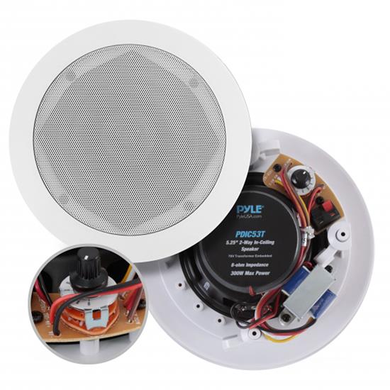 Pyle - PDIC53T , Sound and Recording , Home Speakers , 5.25’’ In-Wall / In-Ceiling 100V Speaker - Flush Mount Low-Profile Speaker with 70 Volt Transformer (300 Watt)