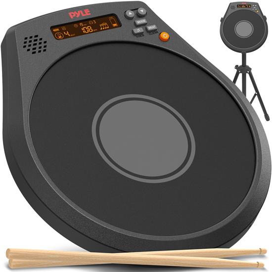 Pyle - PDIGPRDP22 , Musical Instruments , Drums , Digital Practice Drum Pad - 8 Inch Rechargeable Drum Pad with LCD Display, Adjustable Folding Tripod Stand, and 1 Pair of Drum Sticks