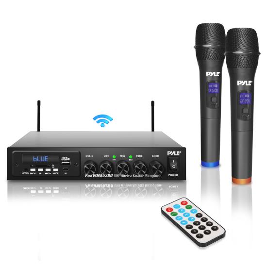Pyle - PDKWM802BU.5 , Musical Instruments , Microphone Systems , Sound and Recording , Microphone Systems , Wireless Microphone & Bluetooth Receiver System, Audio Sound Mixer Receiver - Includes (2) Handheld Mics, MP3/USB/SD Readers