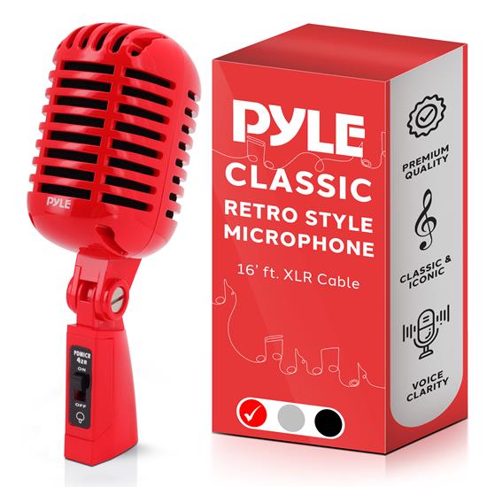 Pyle - PDMICR42BK , Musical Instruments , Microphones - Headsets , Sound and Recording , Microphones - Headsets , Classic Retro Dynamic Vocal Microphone, Vintage Style Vocal Mic with 16' ft. XLR Cable (Black)