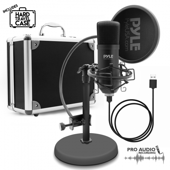 Pyle - PDMIKT100 , Musical Instruments , Microphones - Headsets , Sound and Recording , Microphones - Headsets , Computer Desktop Microphone - Streaming & Pro Audio Recording Mic Kit with Shock Mount Stand, Easy USB Plug-and-Play (for Podcast Recording, Streaming, Gaming)