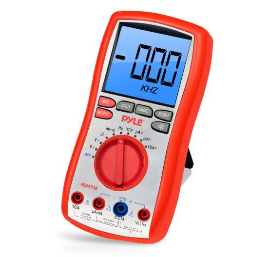 Pyle - PDMT38 , Tools and Meters , Multimeters - Electrical , Digital LCD AC, DC, Volt, Current, Resistance, and Range Multimeter W/ Rubber Case, Test Leads And Stand