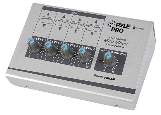 Pyle - PDMX4L , Sound and Recording , Mixers - DJ Controllers , 4 Channel Unbalanced 1/4'' To Balanced 1/4'' Mini Mixer