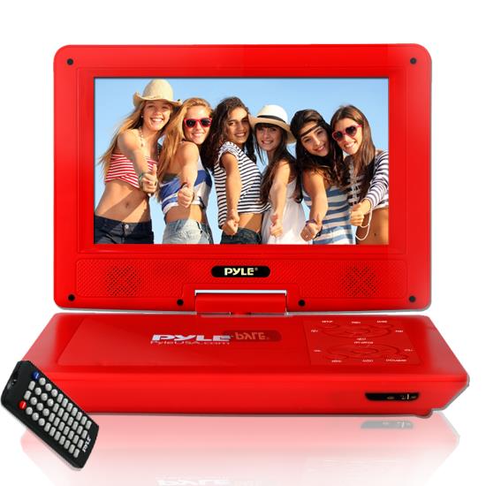 Pyle - PDV91RD , Gadgets and Handheld , Portable DVD Players , 9’’ Portable Multimedia Disc Player, Built-in Rechargeable Battery, USB/SD Card Memory Readers (Red)