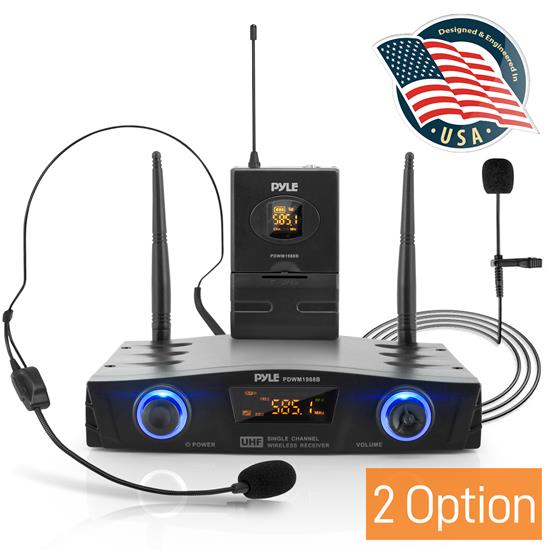 Pyle - PDWM1988B , Musical Instruments , Microphone Systems , Sound and Recording , Microphone Systems , Compact UHF Pro Wireless Microphone System - USB Powered Desktop Mic Receiver System with Adjustable Volume Control, Includes Belt-Pack Transmitter, Headset Mic & Lavalier Mic (Single Channel)