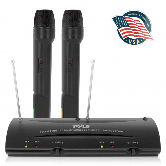 Pyle - PDWM2100 , Musical Instruments , Microphone Systems , Sound and Recording , Microphone Systems , Dual Channel VHF Wireless Microphone System with (2) Handheld Mics