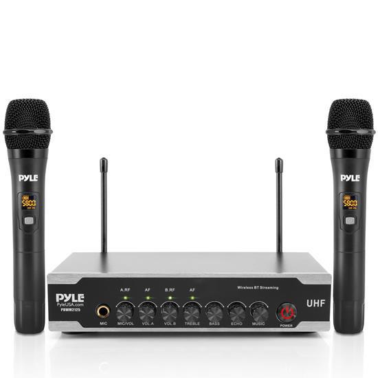 Pyle - PDWM2125 , Musical Instruments , Microphone Systems , Sound and Recording , Microphone Systems , Home & Office UHF Wireless Microphone System - Bluetooth PA Public Address Mic System with (2) Handheld Mics, Desktop USB Powered