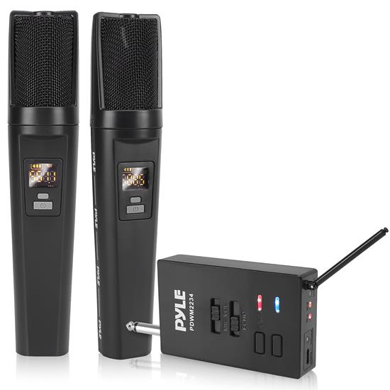 Pyle - CA-PDWM2234 , Musical Instruments , Microphone Systems , Sound and Recording , Microphone Systems , Bluetooth UHF Wireless Microphone & Receiver System with Universal Audio Receiver, (2) USB Rechargeable Battery Mics, Selectable Frequency