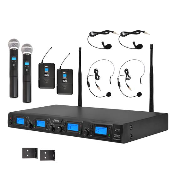 Pyle - UPDWM4350U , Sound and Recording , Microphone Systems , UHF Wireless Microphone System Kit, Adjsutable Frequency, Includes (2) Handheld Mics, (2) Beltpack Transmitters, (2) Lavalier Mics & (2) Headset Mics