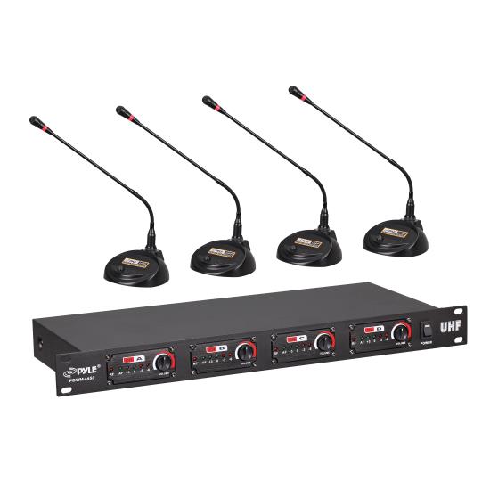 Pyle - PDWM4650 , Musical Instruments , Microphone Systems , Sound and Recording , Microphone Systems , 4-Channel Desktop Conference UHF Wireless Microphone System, Rack Mount