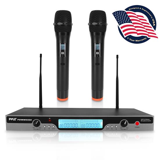 Pyle - PDWM5900 , Musical Instruments , Microphone Systems , Sound and Recording , Microphone Systems , UHF Wireless Microphone System with (2) Handheld Mics, Selectable Frequency, LCD Display, Rack Mountable