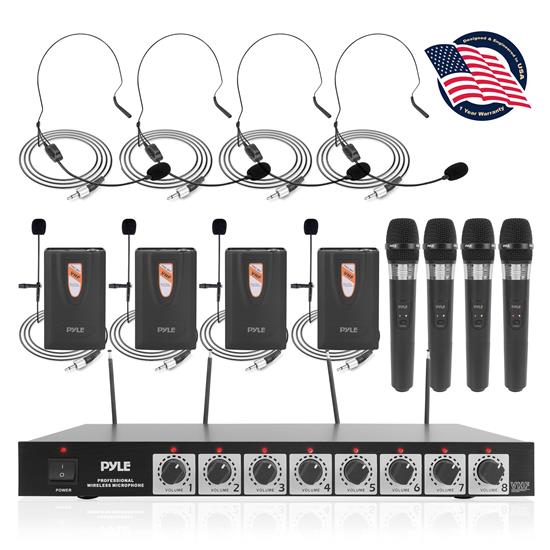 Pyle - PDWM8700 , Musical Instruments , Microphone Systems , Sound and Recording , Microphone Systems , 8 Channel Wireless Microphone System - Rack Mountable with 4 Lavalier Mics, 4 Headsets, & 4 Handheld Mics