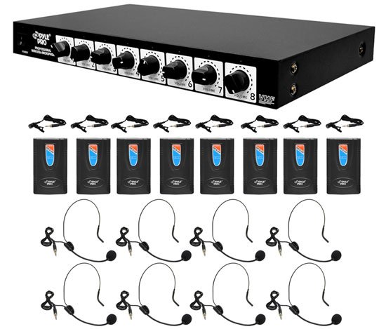 Pyle - UPDWM8900 , Musical Instruments , Microphone Systems , Sound and Recording , Microphone Systems , 8 Channel Wireless Microphone System - Rack Mountable with 8 Clip-On Lavalier Mics & 8 Headsets