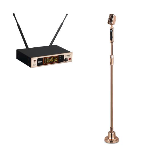 Pyle - PDWMRET76GL , Musical Instruments , Microphone Systems , Sound and Recording , Microphone Systems , Classic Retro Vintage Style Wireless Microphone System & Swing Stand, Gold Style