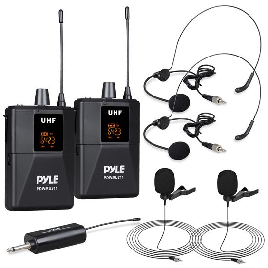 Pyle - PDWMU211 , Musical Instruments , Microphones - Headsets , Sound and Recording , Microphones - Headsets , Dual Headset Wireless Microphone Kit - Includes Headset Mic, Lavalier Mic & Beltpack Transmitter