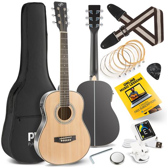 Pyle - PEAG92 , Musical Instruments , 34” Inch 6-String Electric Acoustic Guitar - Guitar with Digital Tuner & Accessory Kit (Nature color, matt finish)