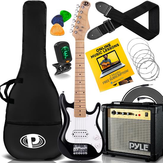 Pyle - PEGKT30 , Musical Instruments , Guitars , 6-String Kids Electric Guitar Kit- Includes Amplifier with Accessory Kit (Black)
