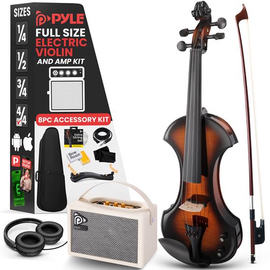 Pyle - PEGVLNKT4010 , Musical Instruments , Electric Plywood Violin Stringed Instrument - Student Grade Violin with Accessory Kit Included (Sunburst)