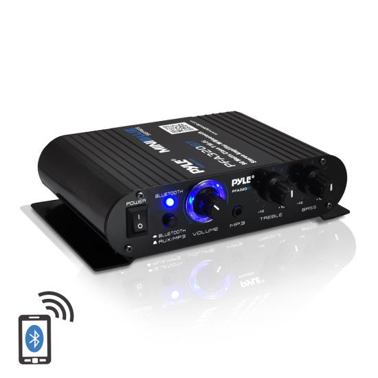 Pyle - UPFA320BT , Sound and Recording , Amplifiers - Receivers , Bluetooth Mini Blue Series Compact Class-T Amplifier, 90 Watt Max Power, Aux (3.5mm) Input, Push-Type Speaker Terminals