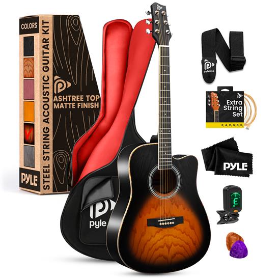Pyle - PGA480SB , Musical Instruments , Guitars , 41’’ Steel Strings Acoustic Guitar for Beginner and Adults (Sunburst Teardrop)