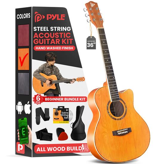 Pyle - PGA550CAOR , Musical Instruments , Beginners 6-String Acoustic Guitar - 36" Cutaway Body with Accessory Kit (Orange)