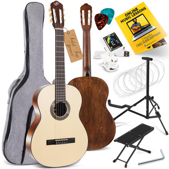 Pyle - PGACLS100 , Musical Instruments , 39'' Inch 6-String Classical Guitar - Guitar with Digital Tuner & Accessory Kit (Nature color, matt finish)