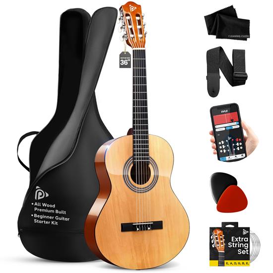 Pyle - PGACLS82 , Musical Instruments , String & Wind Instruments , 6-String Classic Guitar - 3/4 Size Scale Guitar with Digital Tuner & Accessory Kit (36’’ -inch)