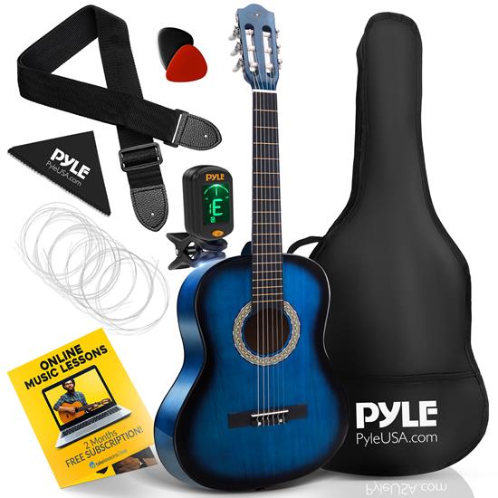 Pyle - PGACLS82BLU.7 , Musical Instruments , String & Wind Instruments , 36'' -Inch 6-String Classic Guitar - 3/4 Size Scale Guitar with Digital Tuner & Accessory Kit, (Blue burst)