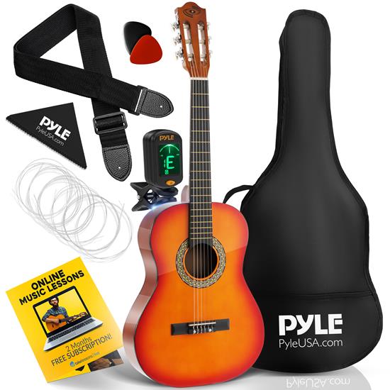 Pyle - PGACLS82CS , Musical Instruments , 36'' -Inch 6-String Classic Guitar - 3/4 Size Scale Guitar with Digital Tuner & Accessory Kit, (Cherry Sunburst)