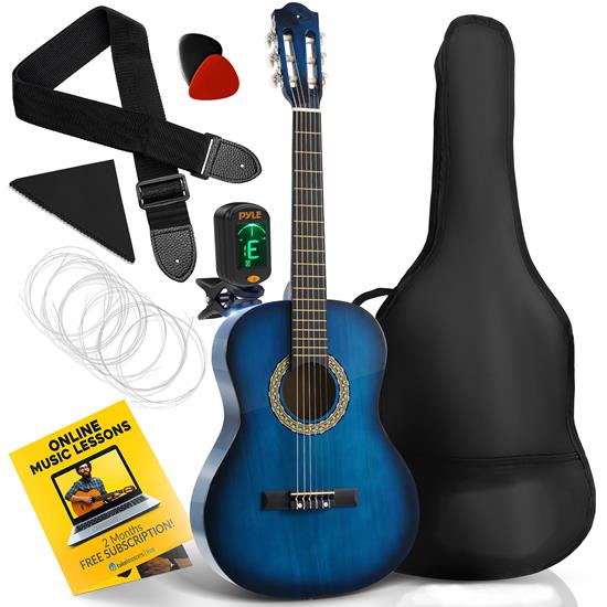 Pyle - PGACLS82LBR.5 , Musical Instruments , 36'' -Inch 6-String Classic Guitar - 3/4 Size Scale Guitar with Digital Tuner & Accessory Kit, (Moonlight Blue)