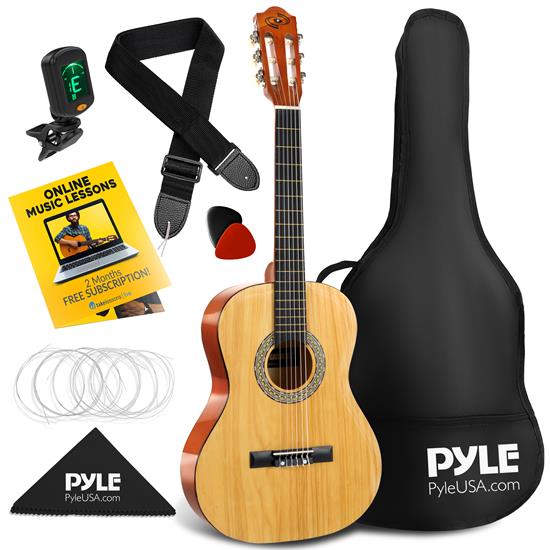 Pyle - PGACLS82LFT , Musical Instruments , 36'' -Inch 6-String Classical Guitar - Guitar with Digital Tuner & Accessory Kit, (Nature Color)
