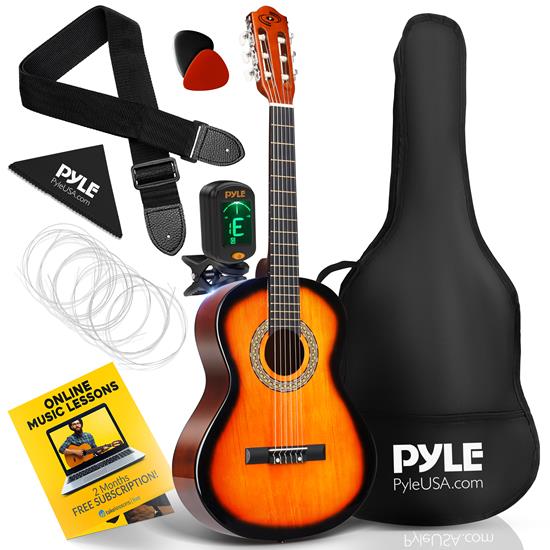 Pyle - PGACLS82SUN.9 , Musical Instruments , String & Wind Instruments , 36'' -Inch 6-String Classic Guitar - 3/4 Size Scale Guitar with Digital Tuner & Accessory Kit, (Sunburst)