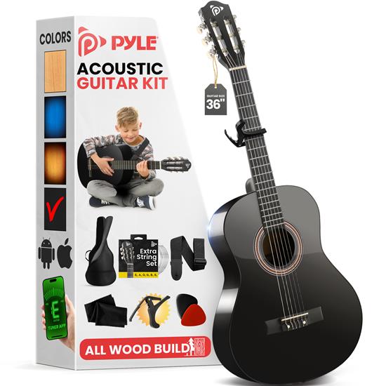 Pyle - PGACMS82BK.5 , Musical Instruments , String & Wind Instruments , 36" 6-String Classical Acoustic Guitar for Beginner and Adult with Accessory Kit (Black)