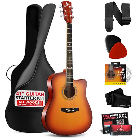 Pyle - PGSTGR007CBS , Musical Instruments , String & Wind Instruments , 41" Full-Size Acoustic Guitar Kit, Cutaway Body with Digital Tuner and Accessory Kit, (CBS)