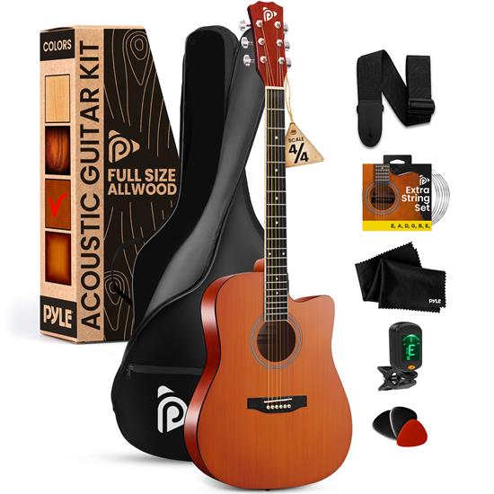 Pyle - PGSTGR007LB , Musical Instruments , String & Wind Instruments , 41" Full-Size Acoustic Guitar Kit, Cutaway Body with Digital Tuner and Accessory Kit, (LB)