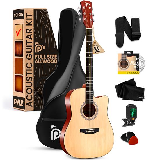 Pyle - PGSTGR007N2 , Musical Instruments , String & Wind Instruments , 41" Full-Size Acoustic Guitar Kit, Cutaway Body with Digital Tuner and Accessory Kit, (Natural)